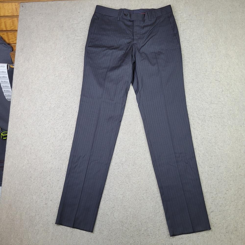 Ted Baker 100% Wool Pants Mens 32x34 Black Pin Stripe Business Flat Front Italy
